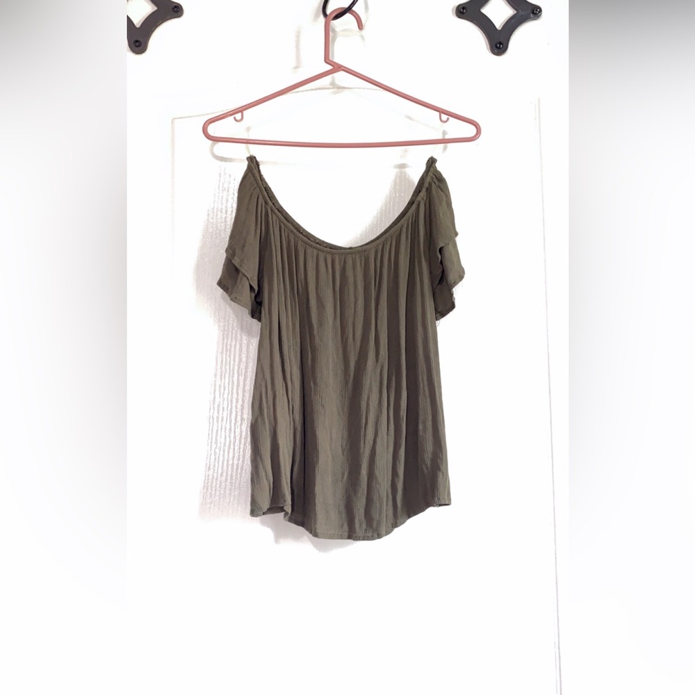 Women's Olive Off-Shoulder Top